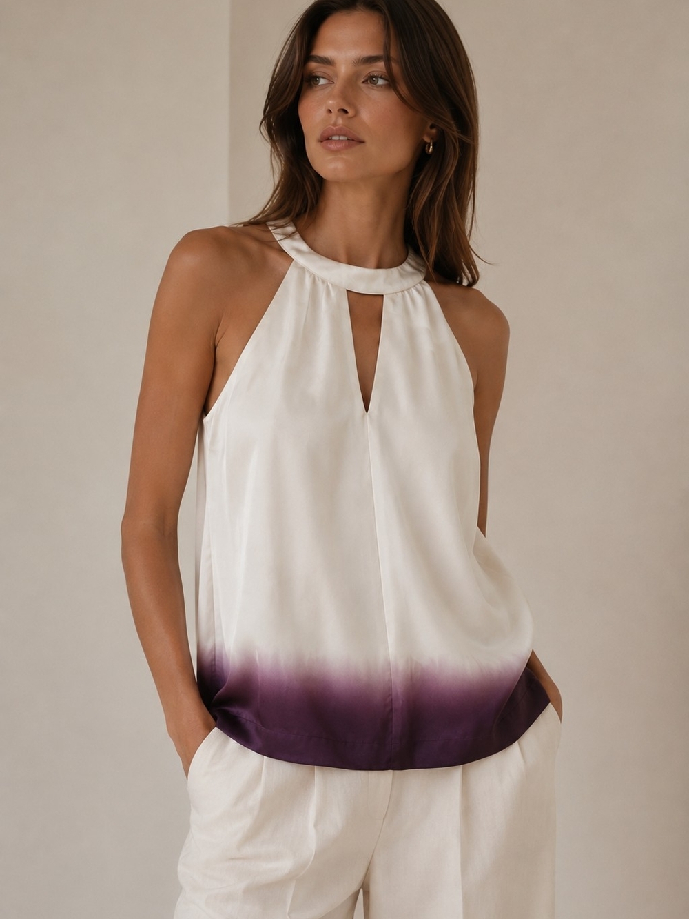 Banana Republic White Ombre Halter Sleeveless women Top Minimalist Summer